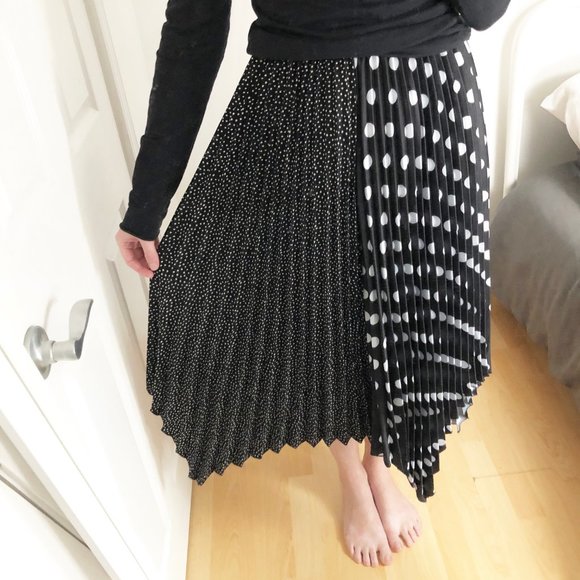 Parisian Black & White Polkadot Pleated Midi Skirt - Picture 2 of 7